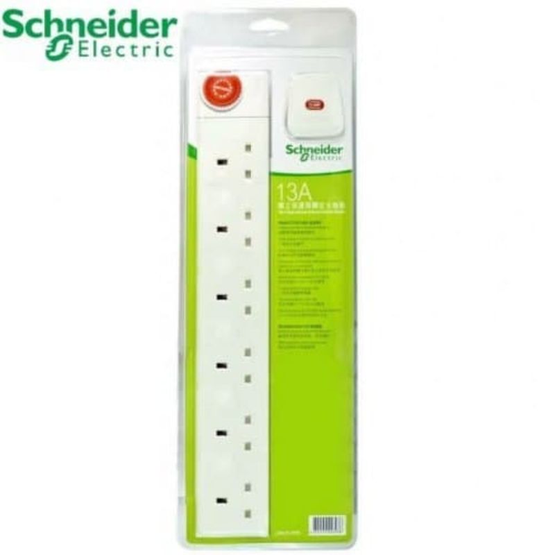 Schneider 6 Socket 3Pin Flat 13Amp Extension Power Cord with 3m Cable